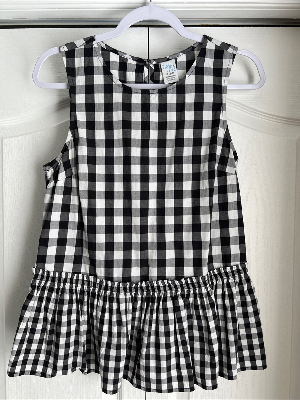 Time and Tru Black and White Gingham Peplum Dress